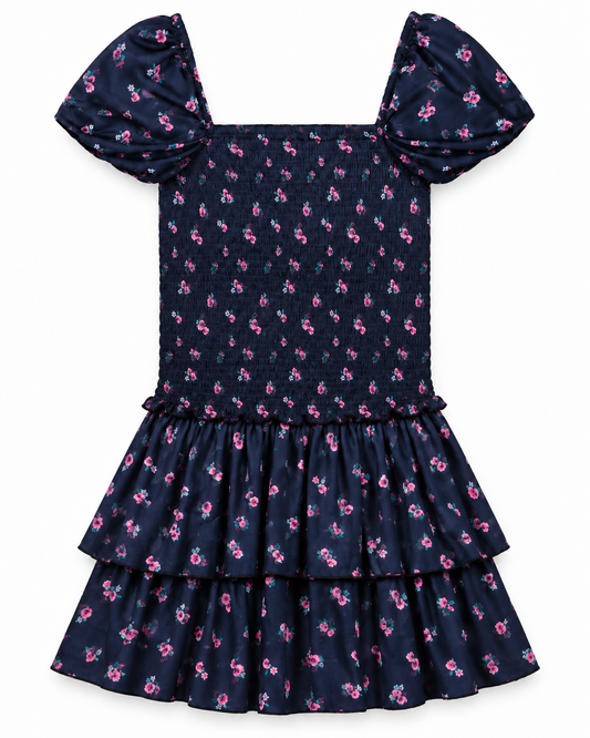 Lexi Cap Smocked Dress - Black Rose