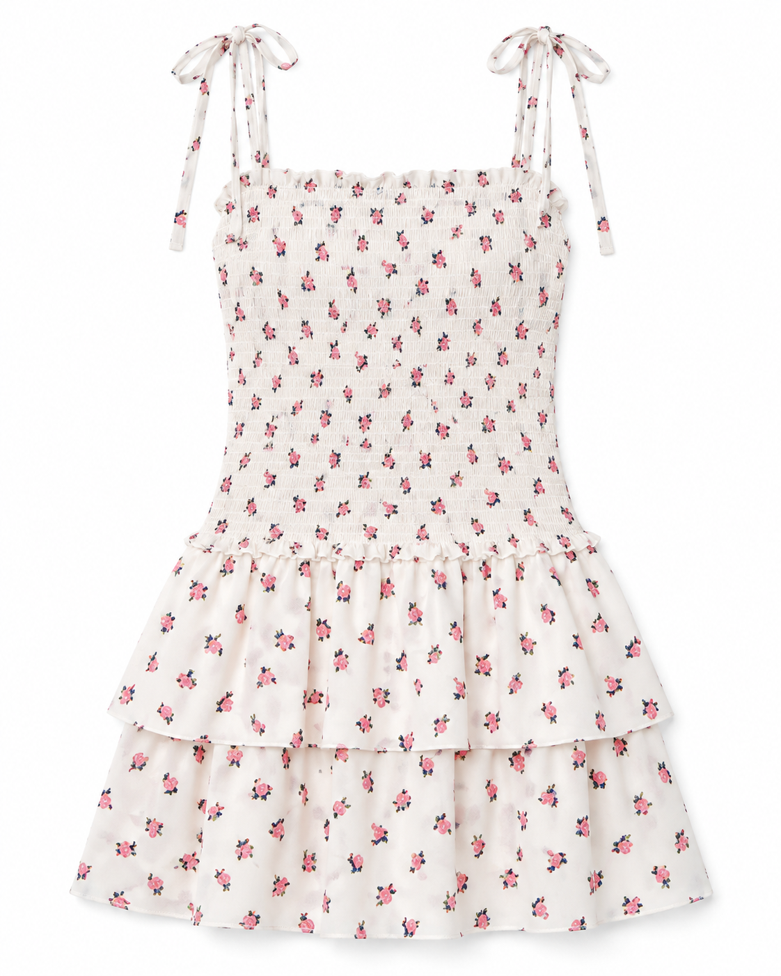 Lola White Rose Satin Smocked Ruffle Dress