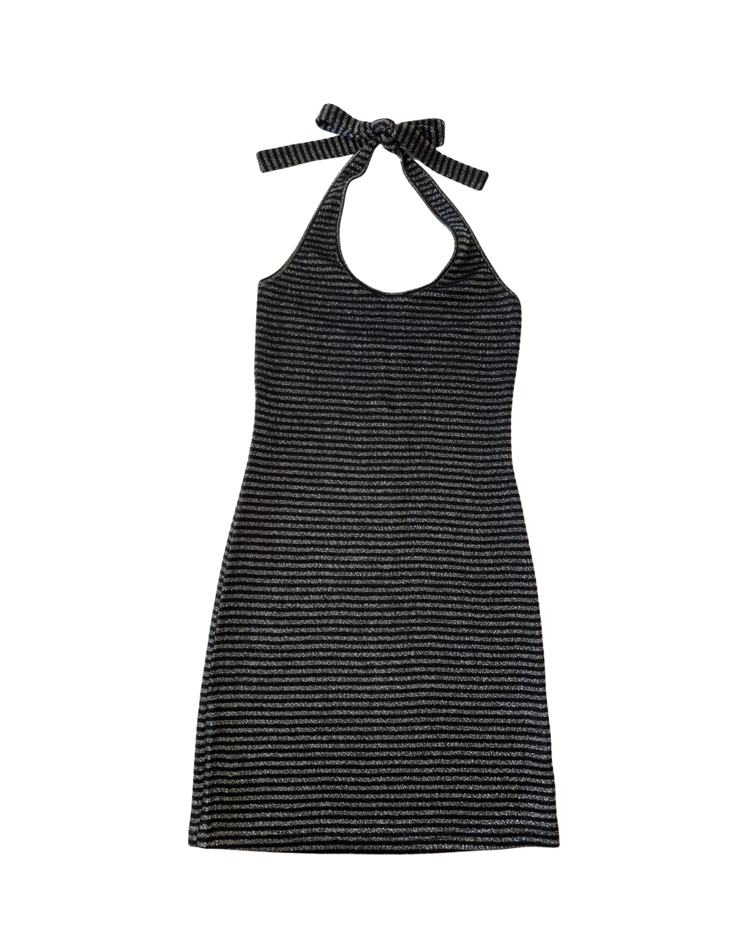 Mackenzie Black Stripes Metallic Halter Mini Dress