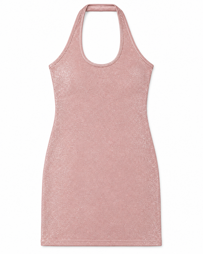 Mackenzie Ballet Pink Metallic Halter Mini Dress