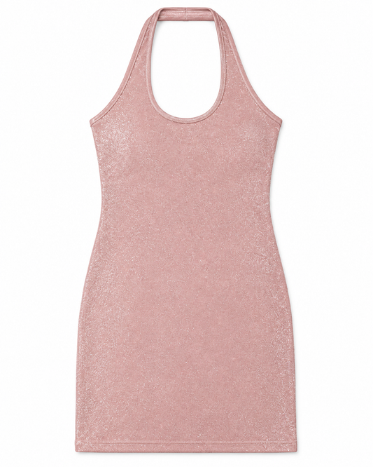 Mackenzie Ballet Pink Metallic Halter Mini Dress
