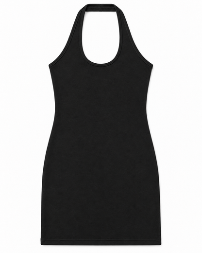 Mackenzie Black Cotton Spandex Halter Mini Dress