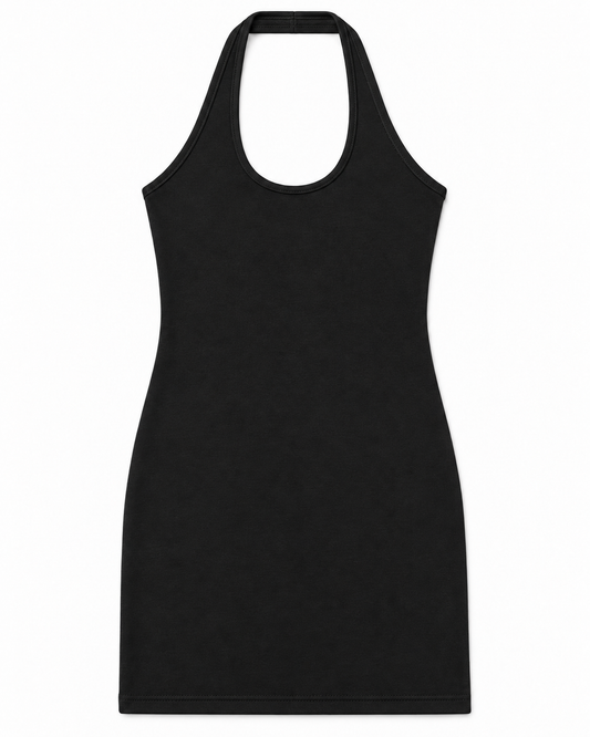 Mackenzie Black Cotton Spandex Halter Mini Dress