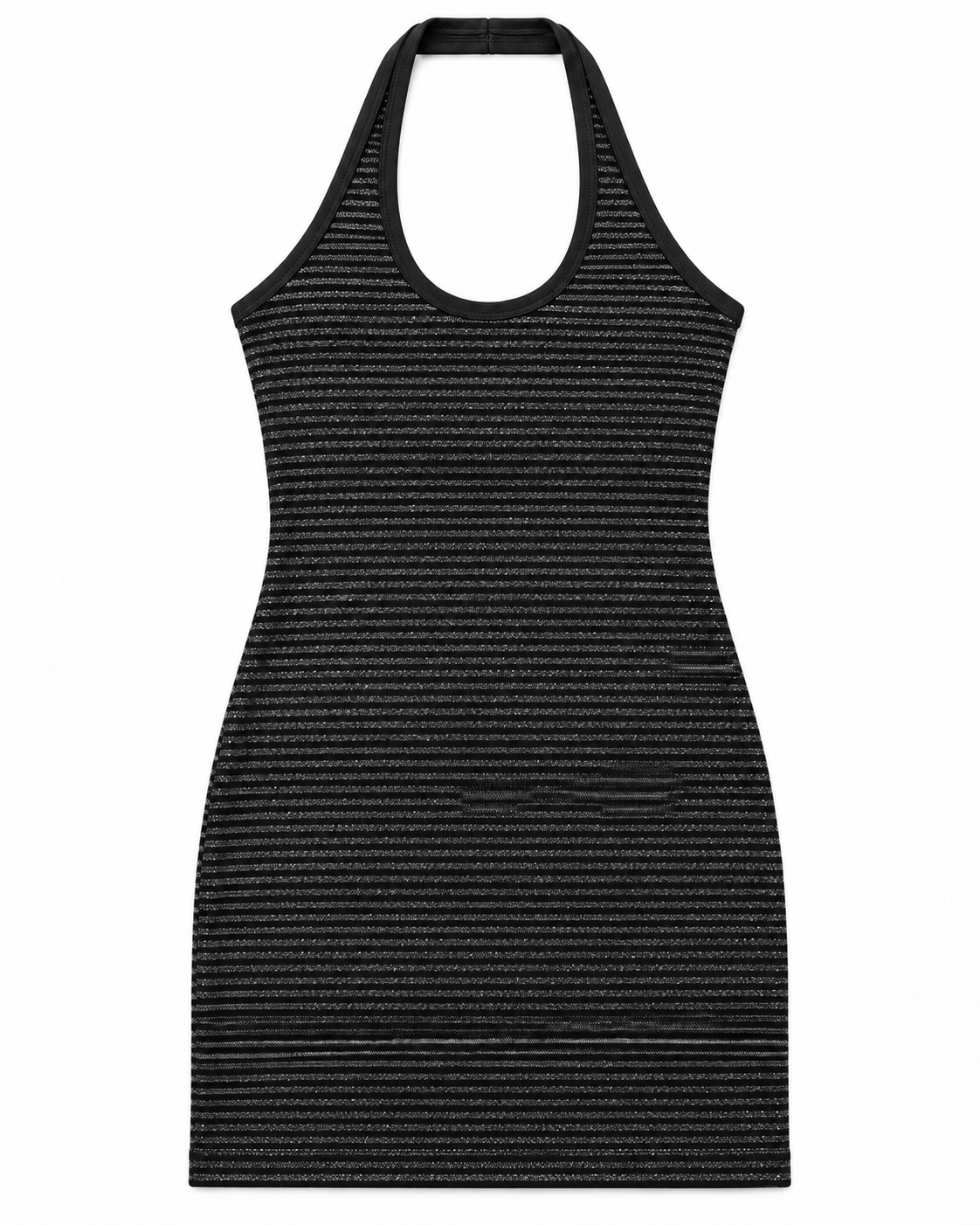 Mackenzie Black Stripes Metallic Halter Mini Dress