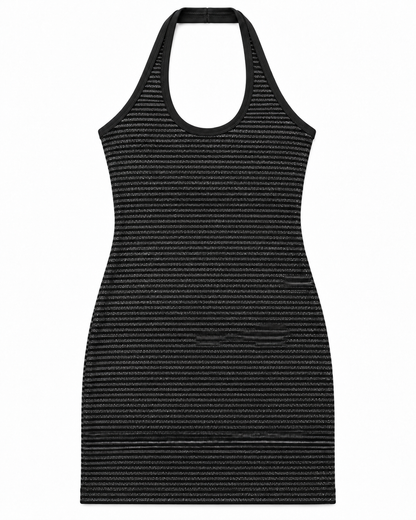 Mackenzie Black Stripes Metallic Halter Mini Dress