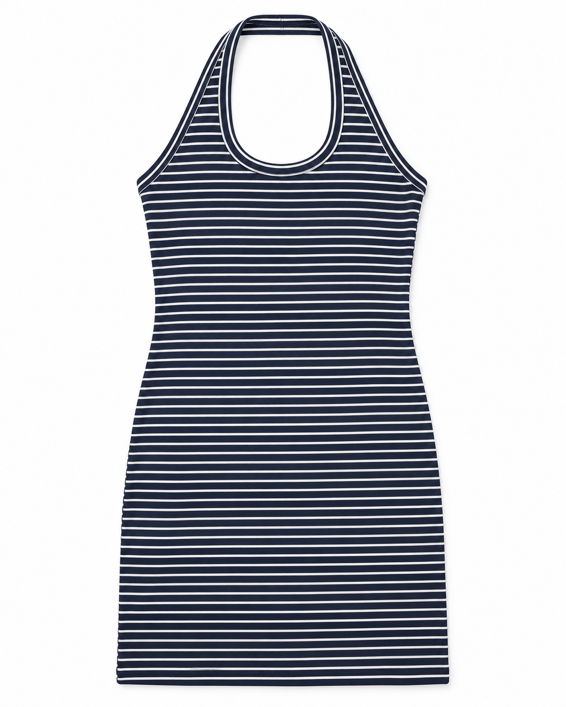 Mackenzie Navy and White Stripe Cotton Spandex Halter Mini Dress