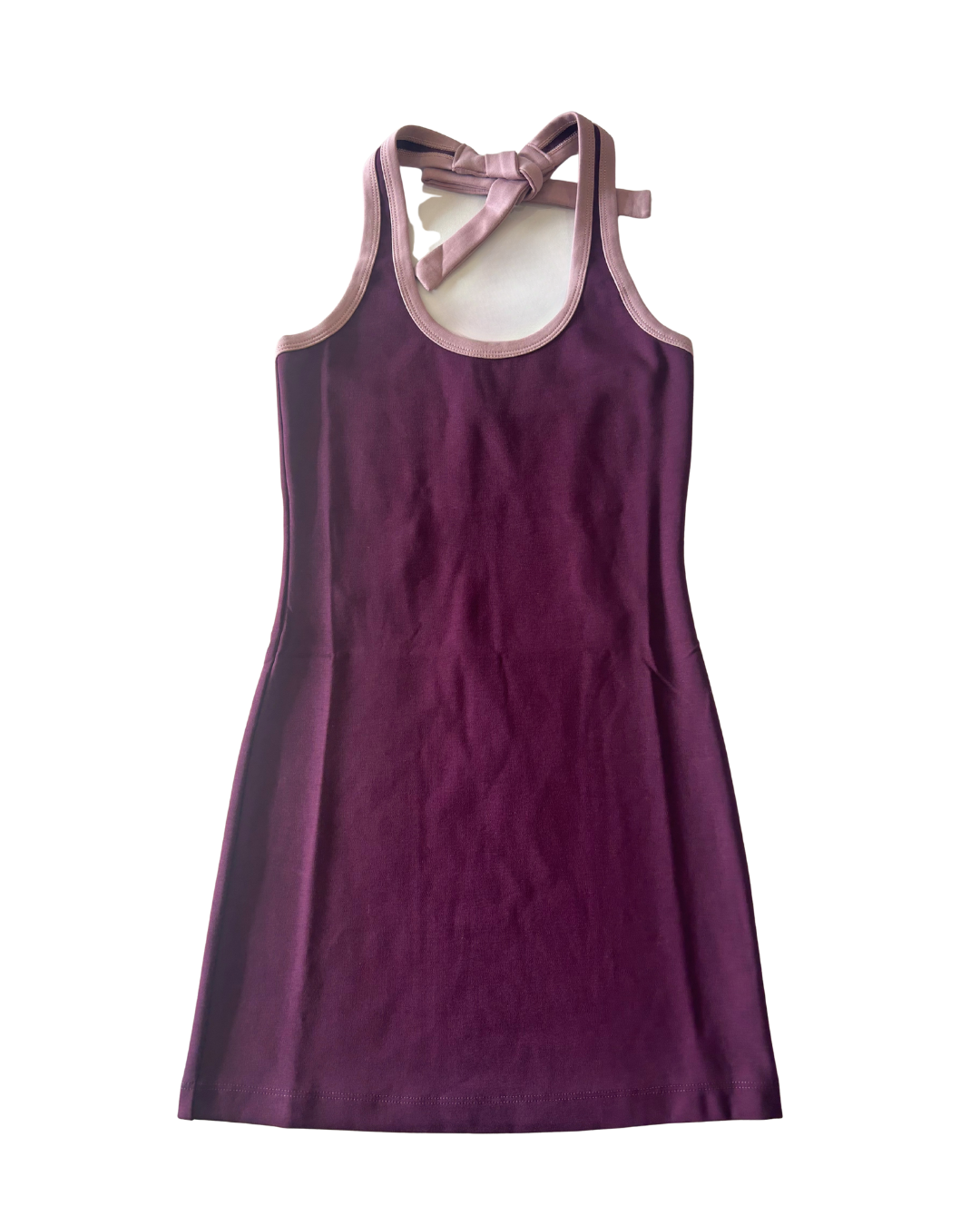 Mackenzie Merlot With Mauve Trim Cotton Spandex Halter Mini Dress