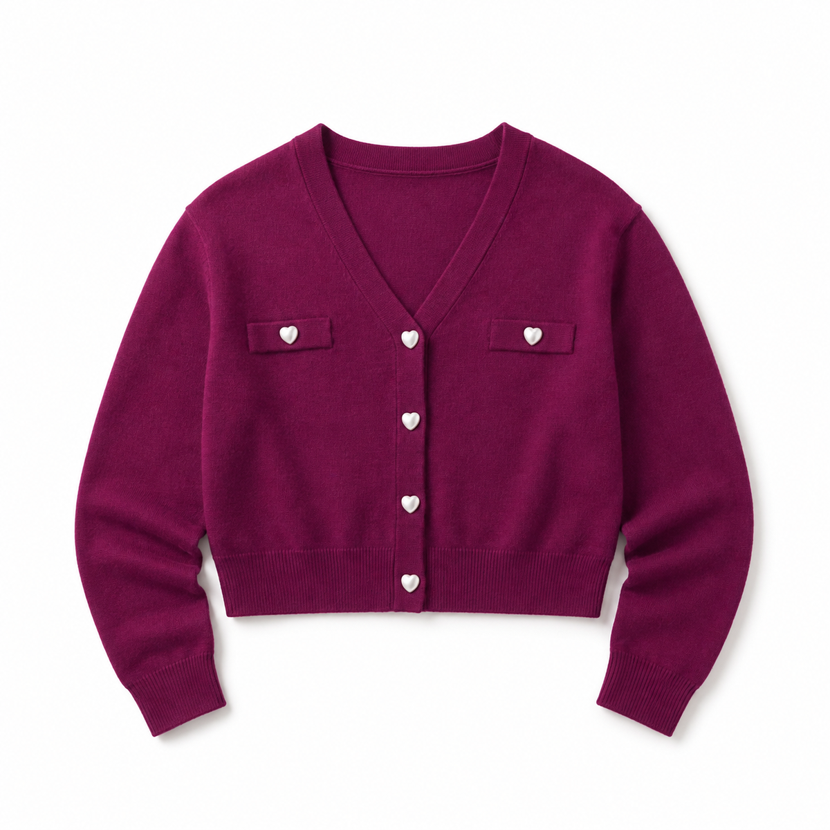 Mickey Plum With Heart Pearl Buttons Sweater Cardigan