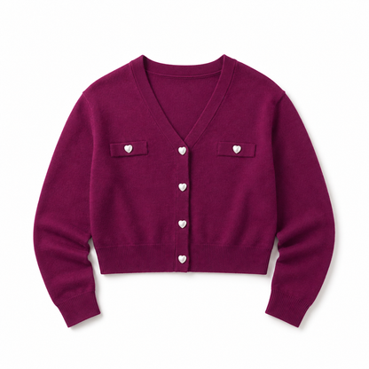 Mickey Plum With Heart Pearl Buttons Sweater Cardigan