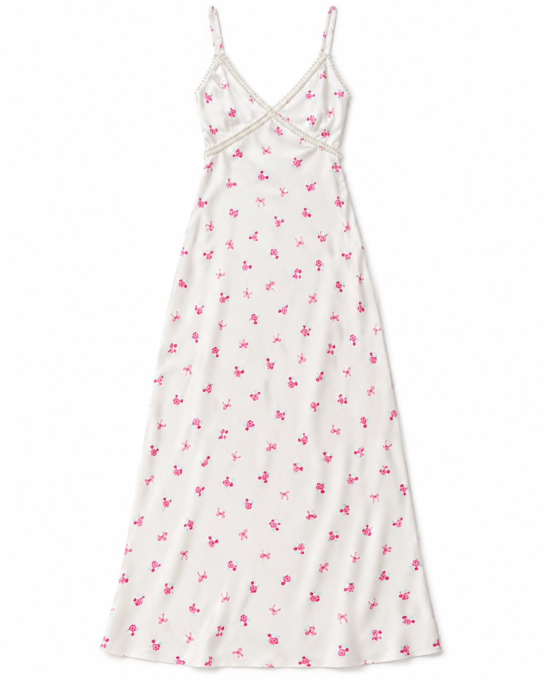 Miller Rose Bow Champagne Satin Maxi Dress With Lace Trim