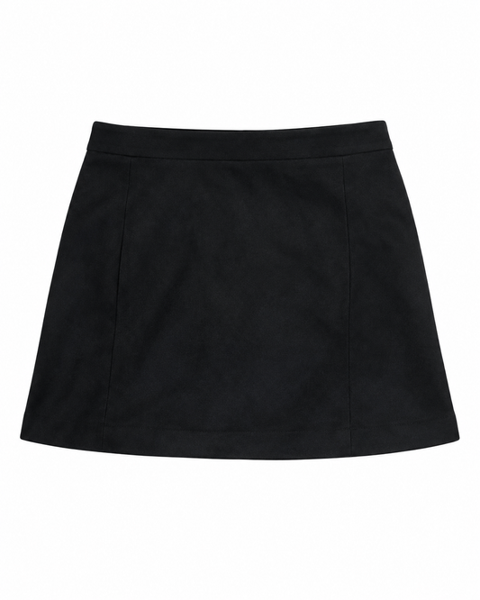 Sara Black Vegan Suede Straight Mini Skort