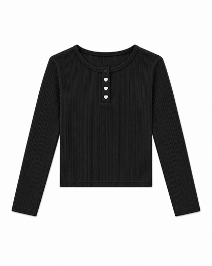 Savi Black Lightweight Ribbed Henley