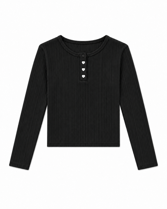 Savi Black Lightweight Ribbed Henley