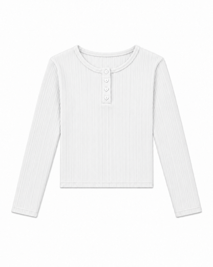 Savi White Lightweight Ribbed Henley