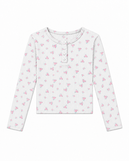 Savi White With Pink Thermal Henley