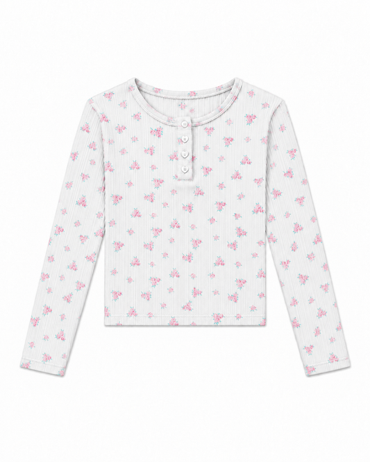 Savi White With Pink Thermal Henley