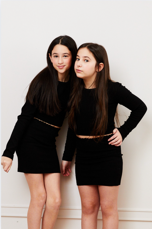 Mila Black Ribbed Lace Trim Mini