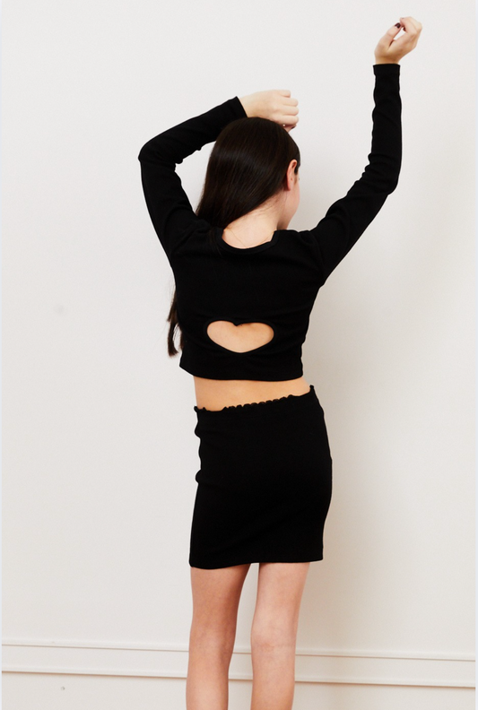 Sloane Black Long Sleeve Heart Cut Out Ribbed Top