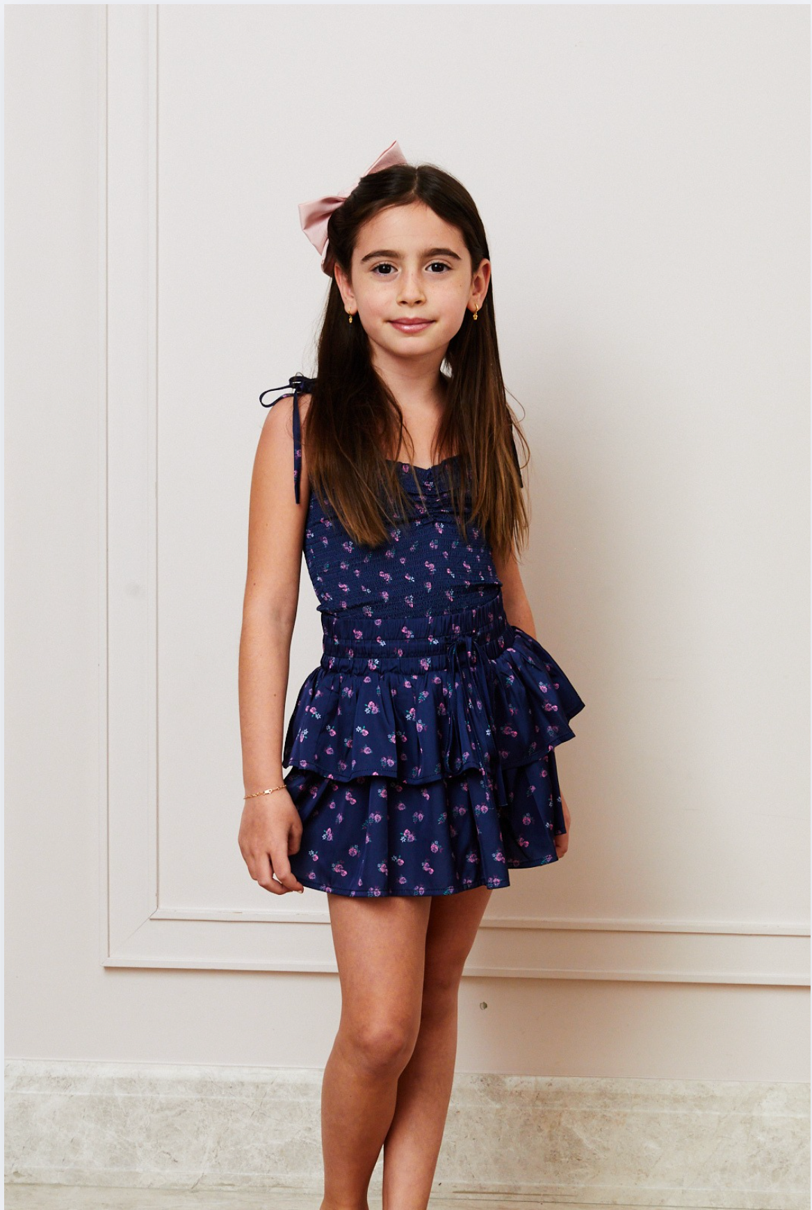 Willow Satin Navy Rose Skort