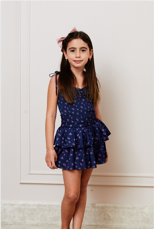 Willow Satin Navy Rose Skort