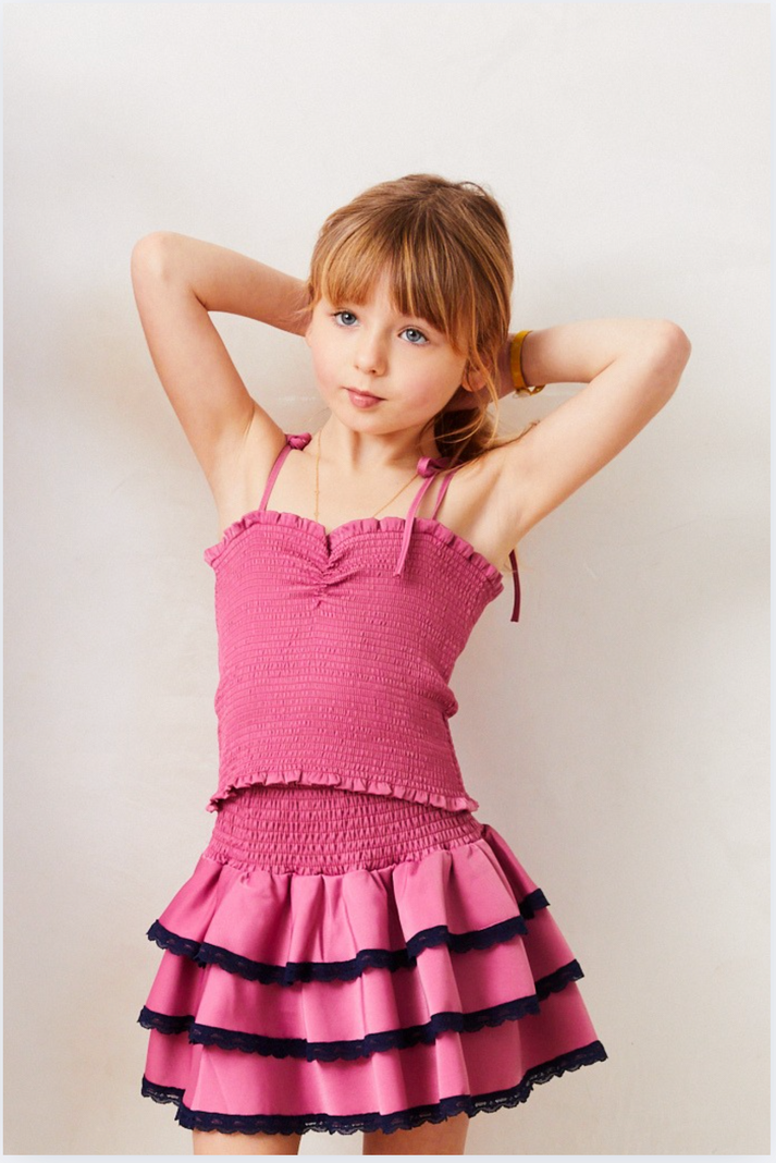 Georgia Satin Smocked Top- Navy main image 0