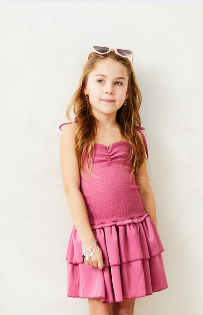 Lola Satin Smocked Ruffle Dress - Rose