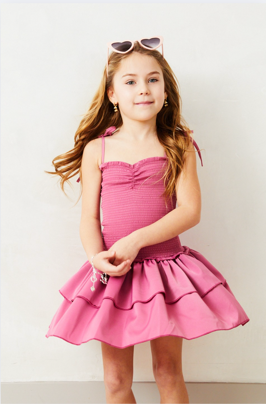 Lola Satin Smocked Ruffle Dress - Rose