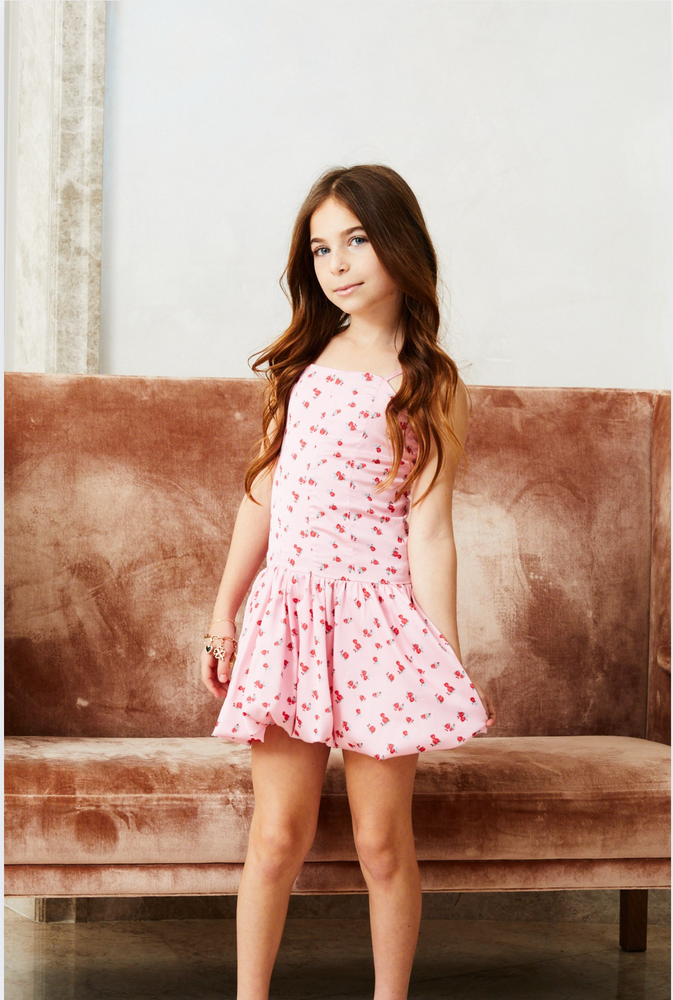 Bailey Satin Ballet Dress - Pink with Red Rose 25