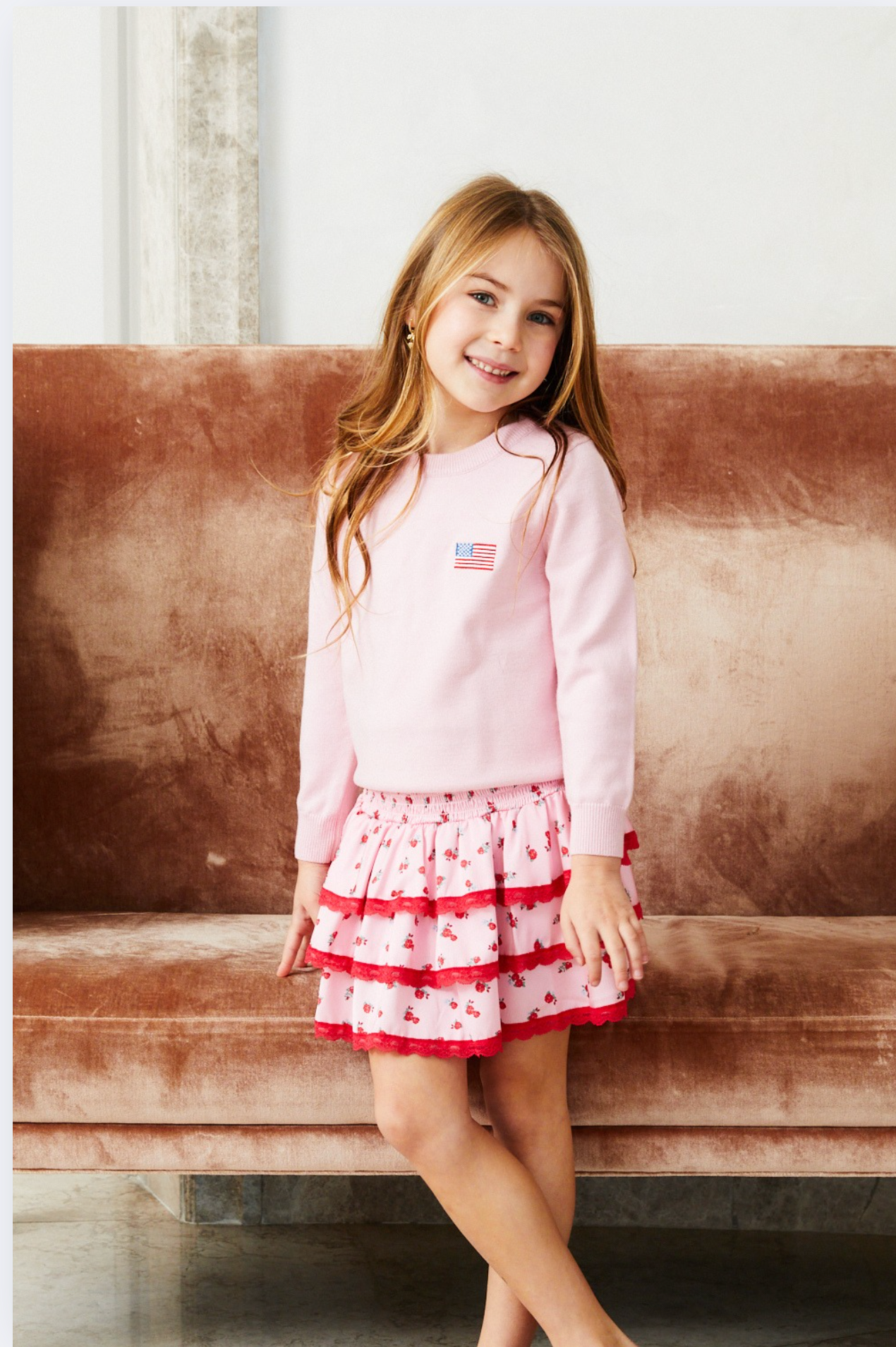 Tiegen American Flag Pink Sweater