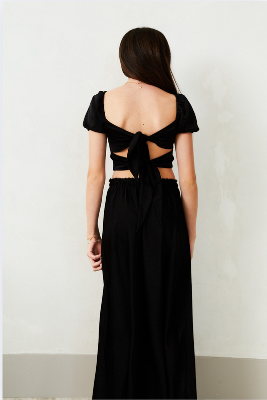Noa Satin Black Tie Back Top