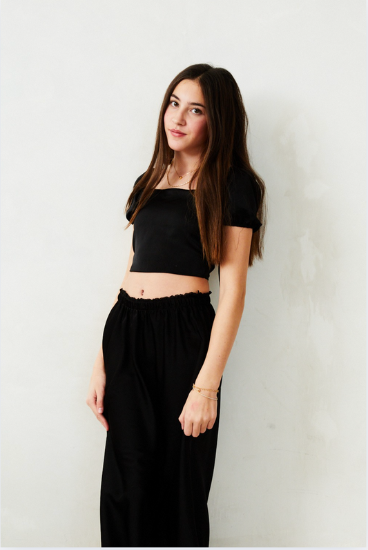 Noa Satin Black Tie Back Top