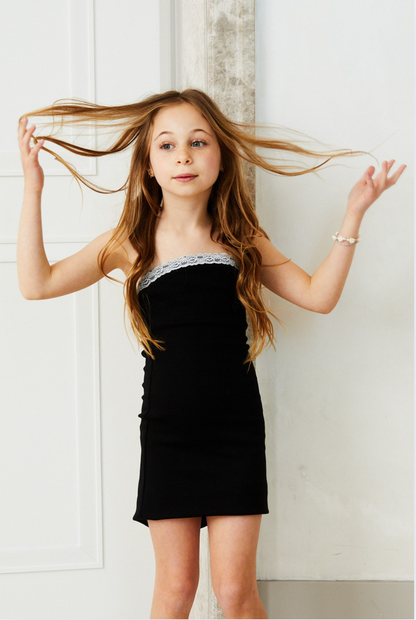 Stevie Black with White Lace Tube Dress