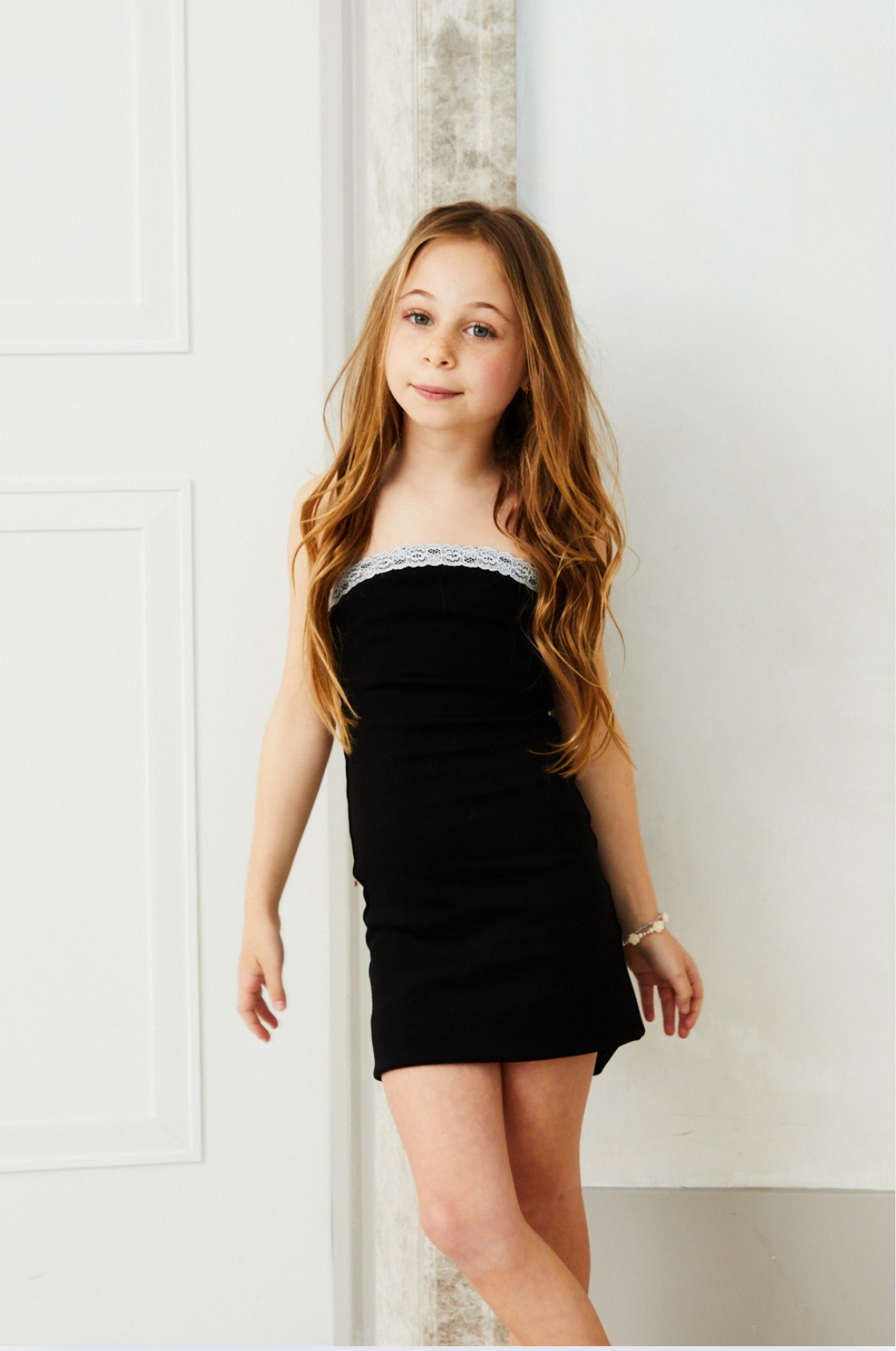 Stevie Black with White Lace Tube Dress