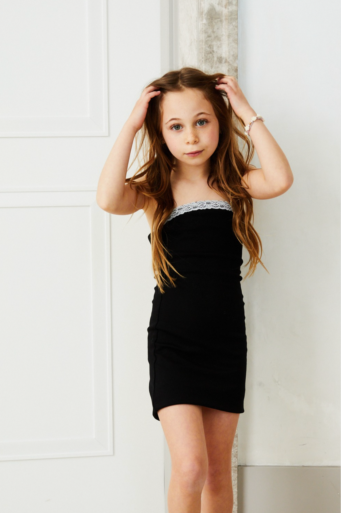 Stevie Black with White Lace Tube Dress