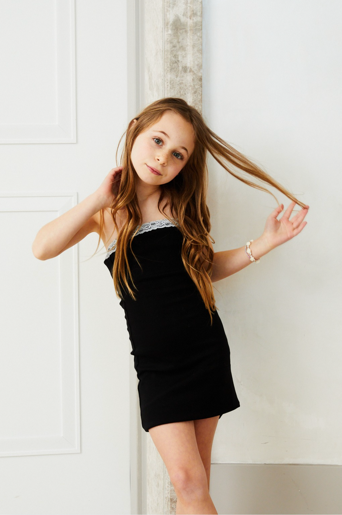 Stevie Black with White Lace Tube Dress