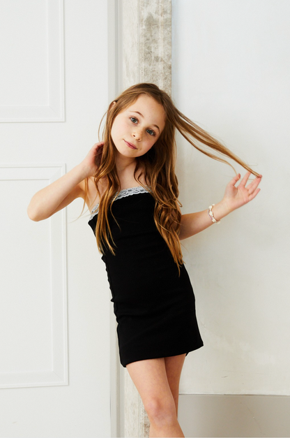 Stevie Black with White Lace Tube Dress