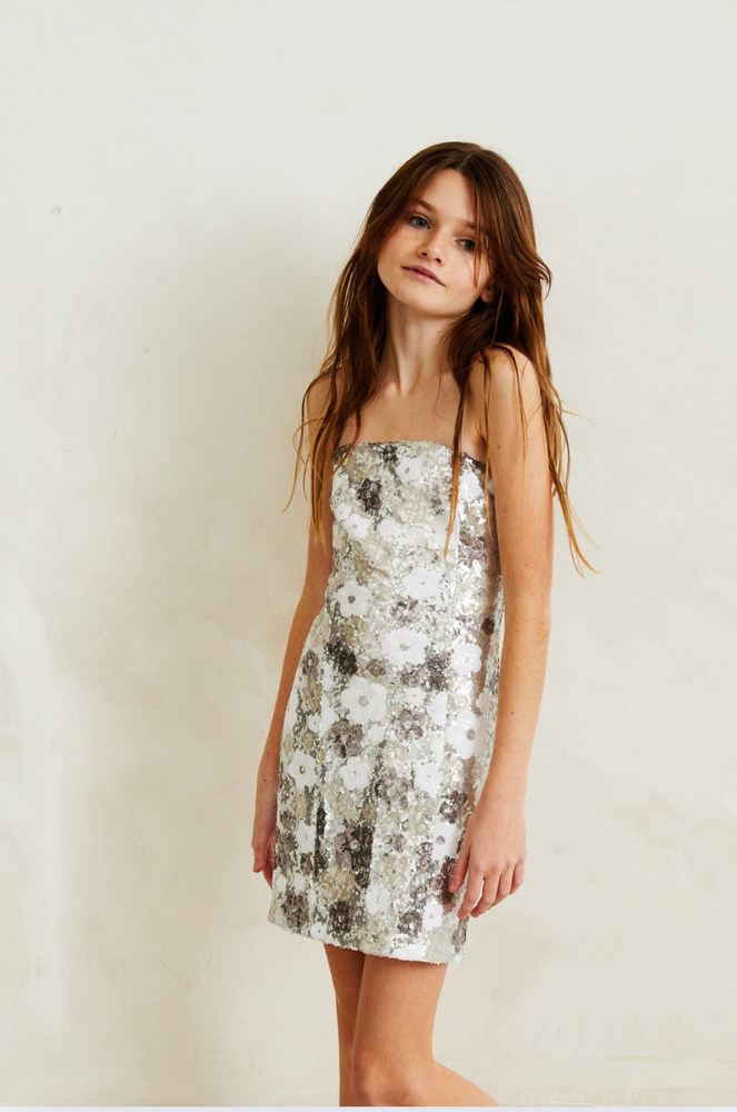 Maizy Silver Flower Sequin Dress
