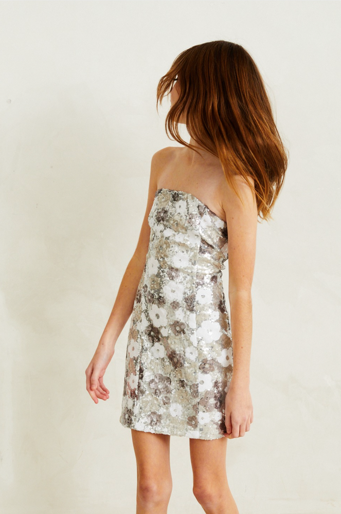Maizy Silver Flower Sequin Dress