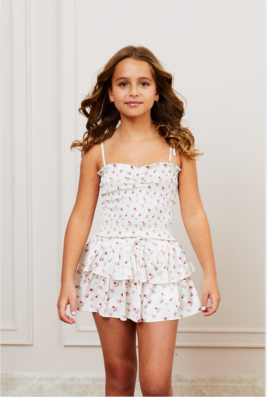 Georgia White Rose Satin Smocked Top