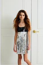 Nelly Silver & Black Sequin Dress with Bow