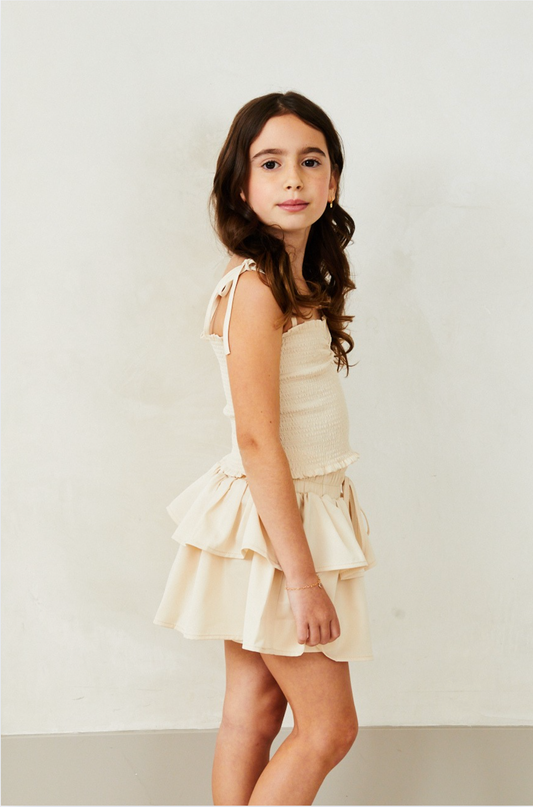 Georgia Champagne Satin Smocked Top