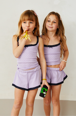 Teddy Lavender Heart Pointelle Shorts with Navy Lace