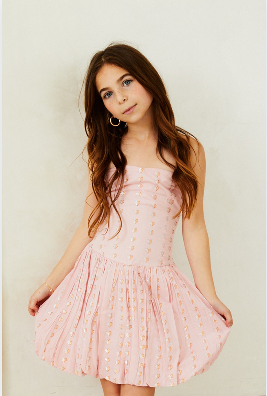 Daniela Lurex Heart Bubble Dress Pink