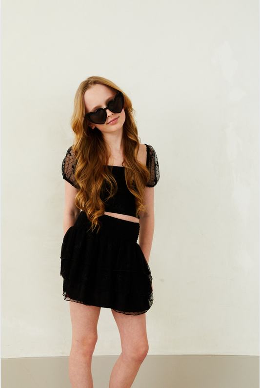 Noa Mesh Bow Tie Back Top- Black