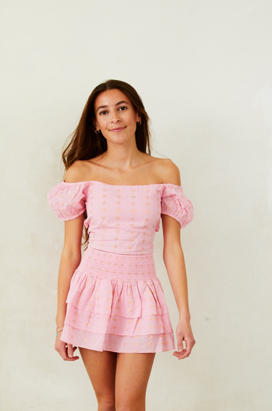 Noa Lurex Heart Tie Back Top - Ballet Pink