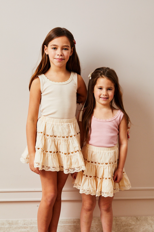 Stella Ribbed Tank - Champagne Lace Trim