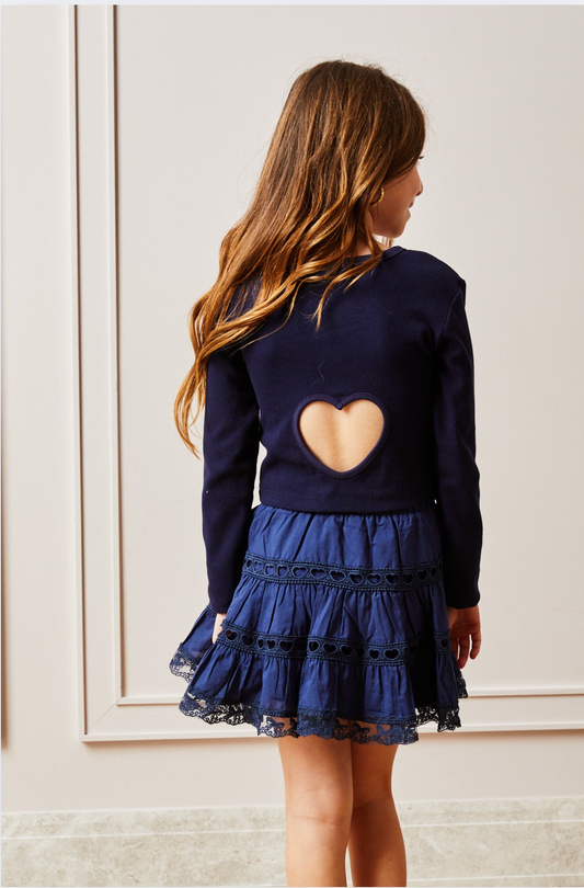 Sloane Navy  Long Sleeve Heart Cut Out Ribbed Top