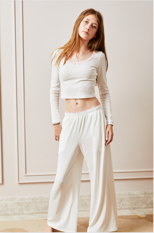 Dylan Heart Pointelle Pants White with Pink Lace
