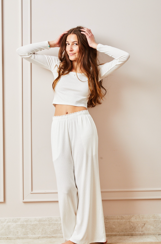 Dylan Heart Pointelle Pants White with White Lace