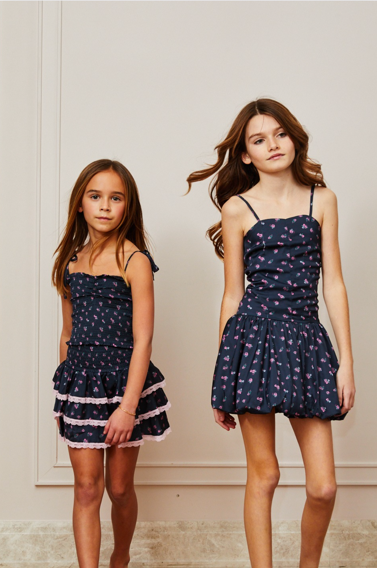 Gemma Satin Black Rose Mini Skirt with Pink Lace